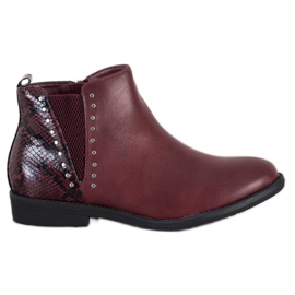 Small Swan Bordowe Botki Snake Print czerwone