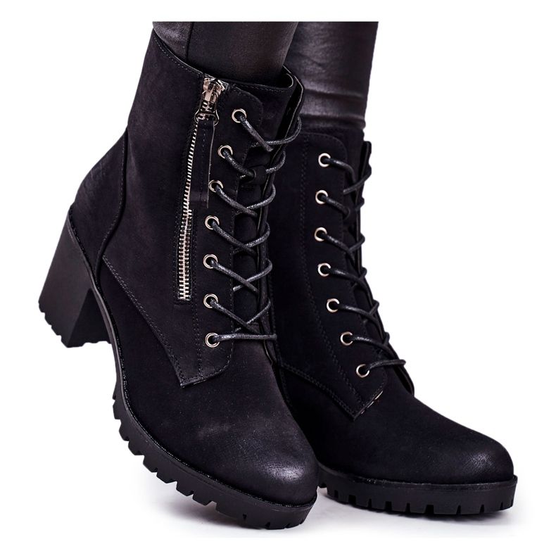 S.Barski Botki Damskie Na Słupku Ocieplane Czarne Vimen