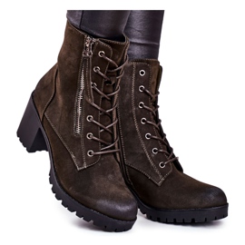 S.Barski Botki Damskie Na Słupku Ocieplane Khaki Vimen