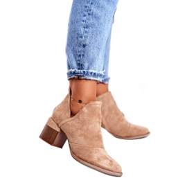 Damskie Botki Na Słupku Wycięte Khaki Mini Meliori beżowy