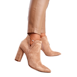 MSMG Damskie Botki Na Słupku Wycięte Khaki Bimmer