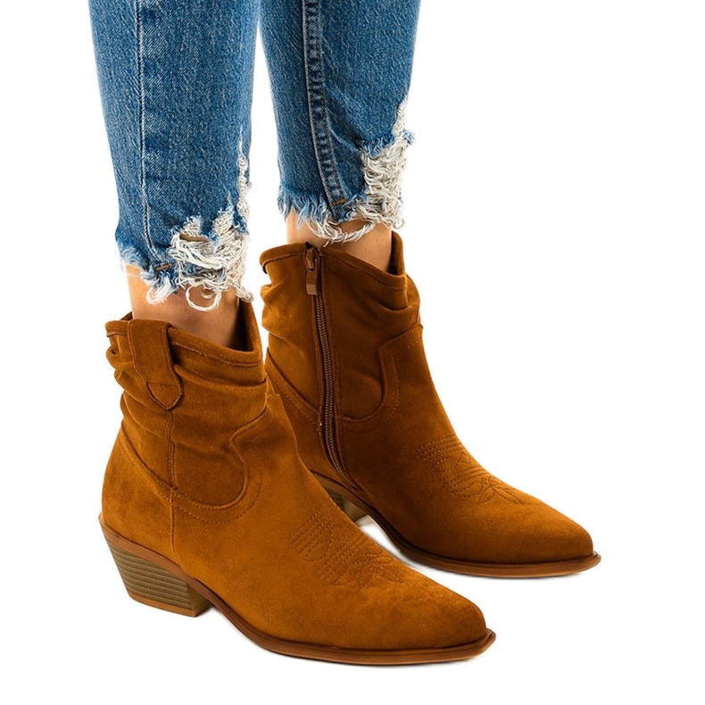 Brązowe zamszowe wysokie botki kowbojki Euphelea