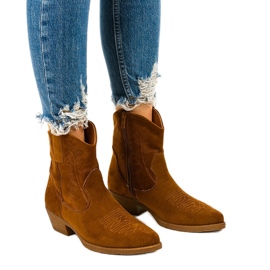 Brązowe zamszowe wysokie botki kowbojki Kainella