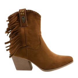 Brązowe zamszowe botki kowbojki Lamimeila