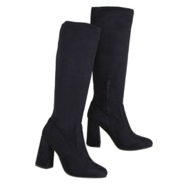 Kozaki na obcasie granatowe D7533 D.BLUE