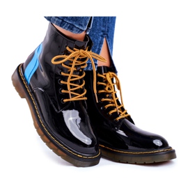 Damskie Botki Trapery Glany Goe Skórzane Czarne GG2N3056