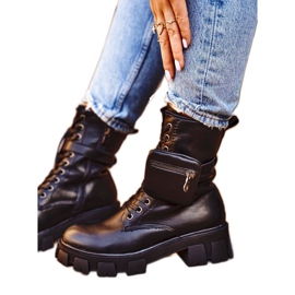 S.Barski Botki Damskie Na Platformie Ocieplane Czarne Verdem