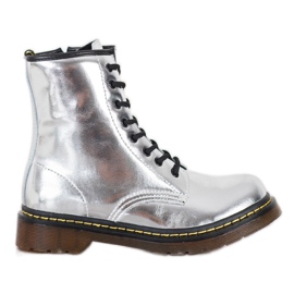 Skórzane Glany Na Suwak MCKEY srebrny