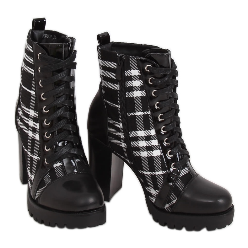 Botki na obcasie w kratkę czarne NS080P Black