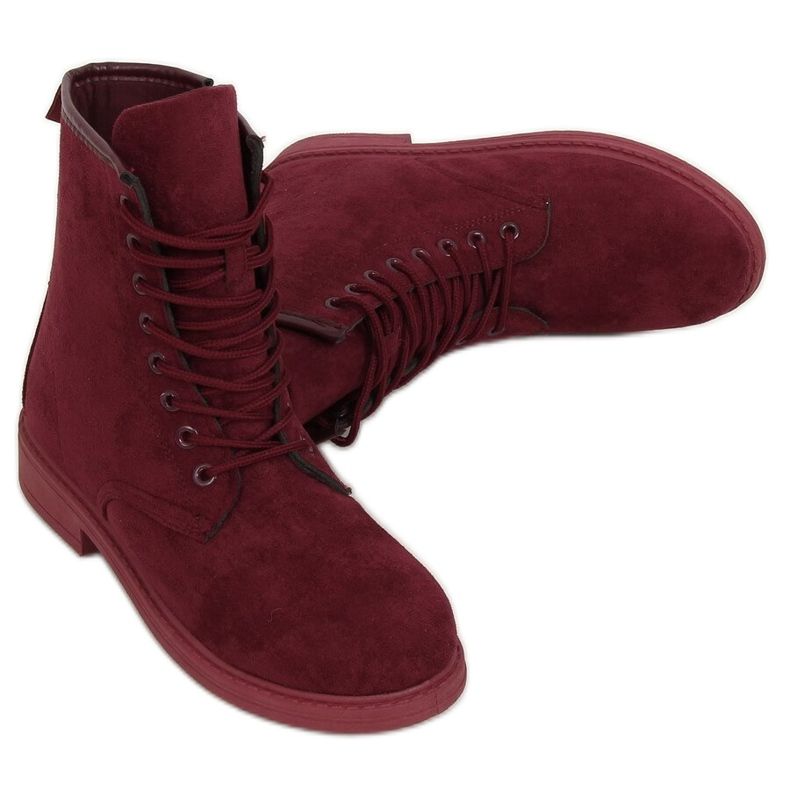 Botki workery sznurowane bordowe E2002 Wine czerwone