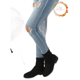 Botki ze swetrową cholewką czarne E2100 Black