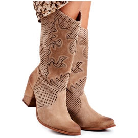 Exquisite Damskie Botki Na Słupku Beżowe Skórzane Wysokie Rosemary beżowy