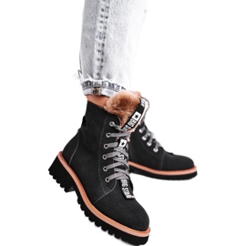 Damskie Botki Trapery Zamszowe Big Star Szare GG274903 czarne