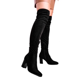 Vinceza Kozaki Damskie Na Słupku Zamszowe Czarne Victoria