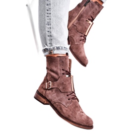 Botki Damskie Nicole Zamszowe Jasno Brązowe 2591