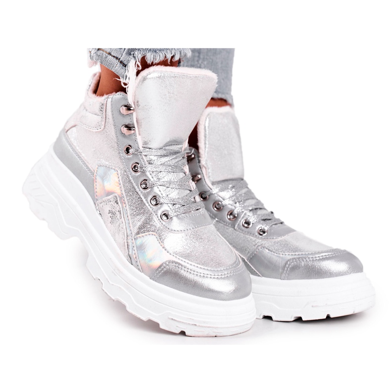 PS1 Sportowe Damskie Buty Ocieplane Srebrne Davan srebrny
