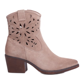 S.Barski Botki Damskie Skórzane Beżowe Barski 12622-20 beżowy