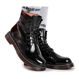 EVE Botki Damskie Lakierowane Trapery Glany Czarne Marita