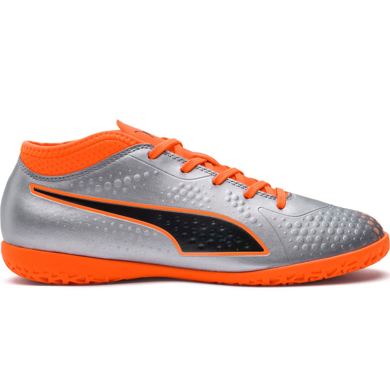 Buty piłkarskie Puma One 4 Syn It Junior szaro-pomarańczowe 104783 01 wielokolorowe srebrny