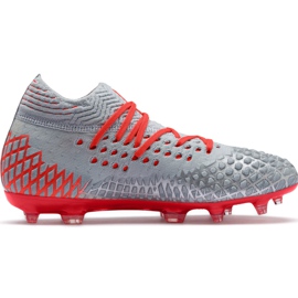 Buty piłkarskie Puma Future 4.1 Netfit Fg Ag Jr srebrno-czerwone 105692 01 szare