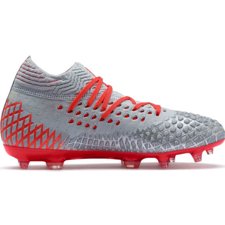 Buty piłkarskie Puma Future 4.1 Netfit Fg Ag Jr srebrno-czerwone 105692 01 szare