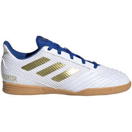 Buty piłkarskie adidas Predator 19.4 In Sala Junior biało-niebieskie EG2829 białe białe