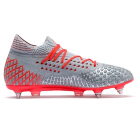 Buty piłkarskie Puma Future 4.1 Netfit MxSG szaro-pomarańczowe 105676 01 czerwone szare