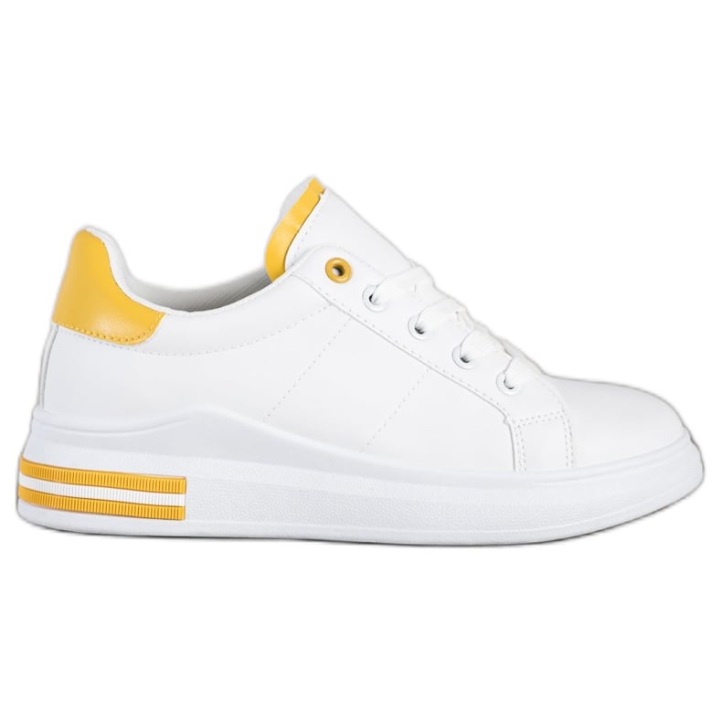 SHELOVET Modne Wiązane Sneakersy białe żółte