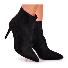 FB1 Damskie Botki Na Szpilce Zamszowe Czarne Beneco