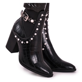 FRERY Damskie Botki Na Słupku Perły Czarne Verbos