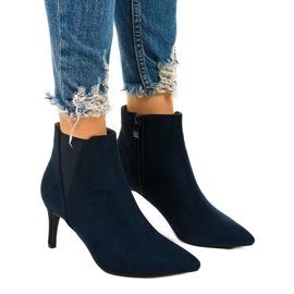 Granatowe botki na szpilce z gumką Pattera