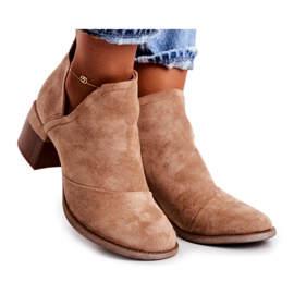 MSMG Damskie Botki Na Słupku Wycięte Beżowe Mini Meliori beżowy