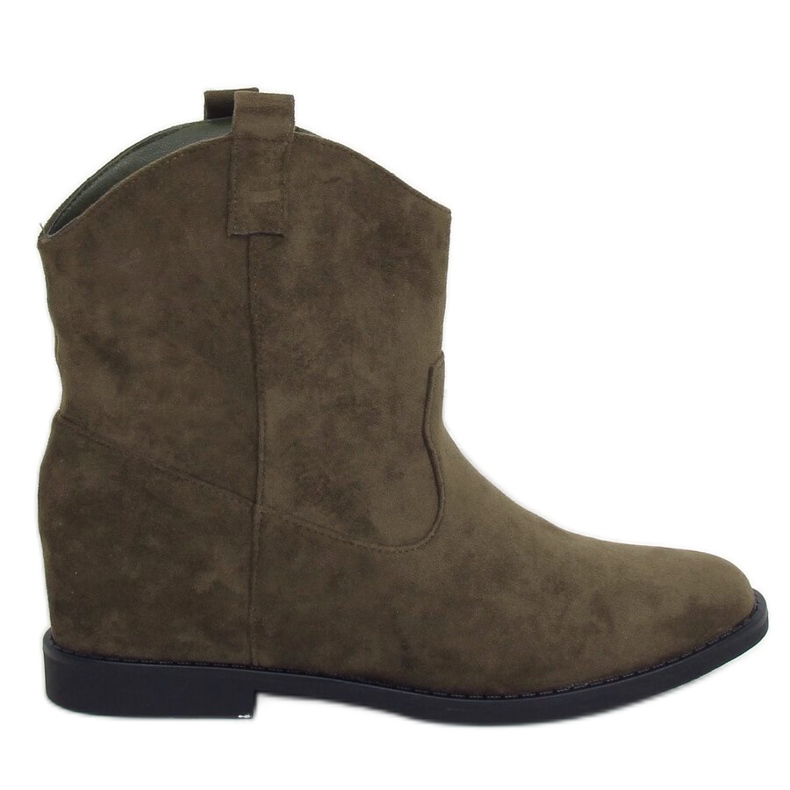 Kowbojki na ukrytym koturnie zielone J936 DK.GREEN