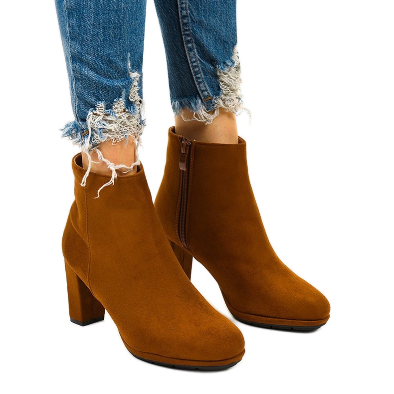 Camelowe botki na słupku, zamszopodobne Xentora brązowe