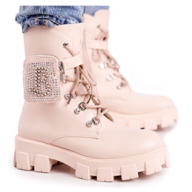 FS1 Botki Damskie Na Platformie Ocieplane Beżowe Seul beżowy