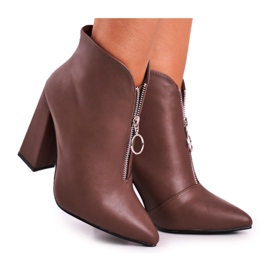 FG1 Damskie Botki Na Słupku Zamek z Przodu Khaki Save Me wielokolorowe