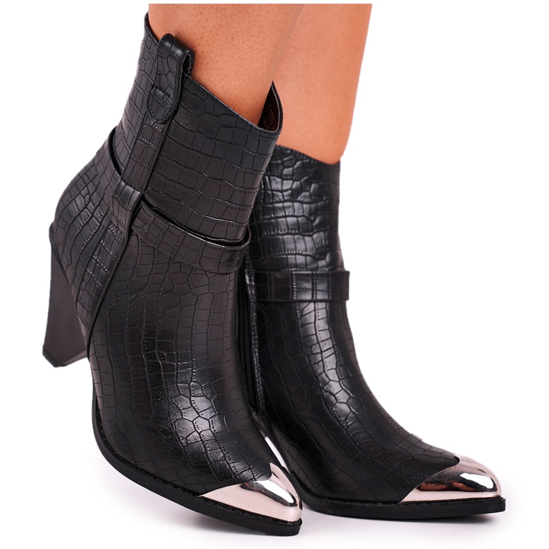 FG1 Botki Damskie Wysokie Stalowy Nosek Print Czarne Eternally