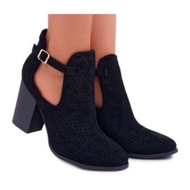 Bellucci Botki Damskie Na Słupku Ażurowe Z Wycięciami Czarne GoodDay