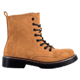 Small Swan Zamszowe Traperki Camel brązowe