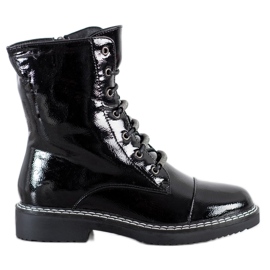 Goodin Sznurowane Lakierowane Botki czarne