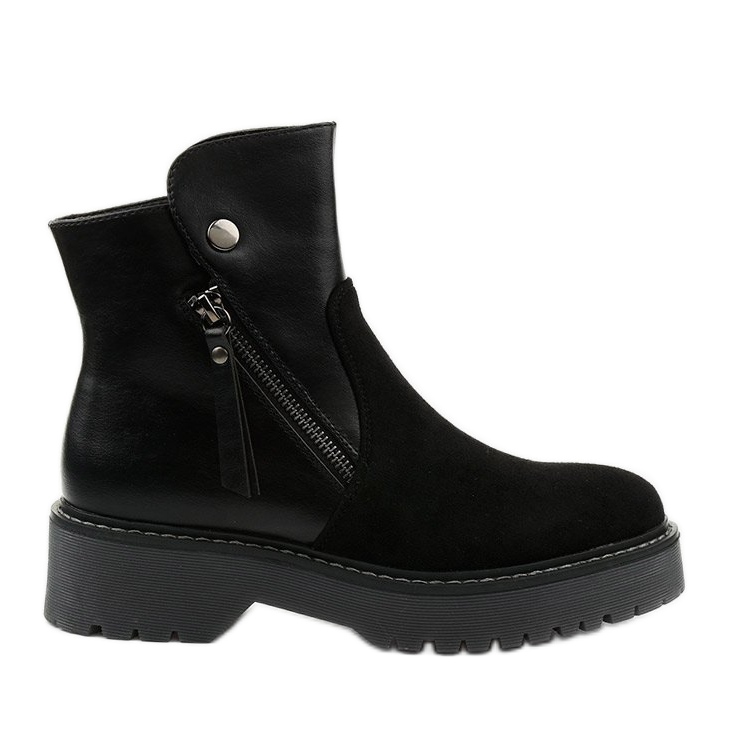 Czarne botki z eko-skóry-zamszu suwak Brundstan