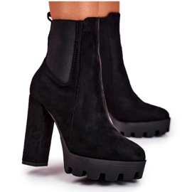 FW1 Botki Damskie Na Słupku Eko-Zamsz Czarne Juliet