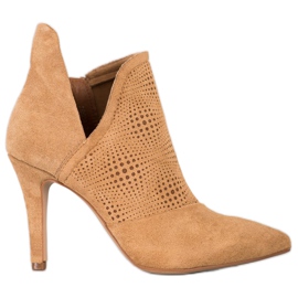 Bella Paris Stylowe Botki Na Szpilce brązowe