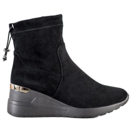 Camo Zamszowe Botki Na Koturnie czarne