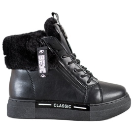 Weide Wiązane Botki Z Futerkiem czarne