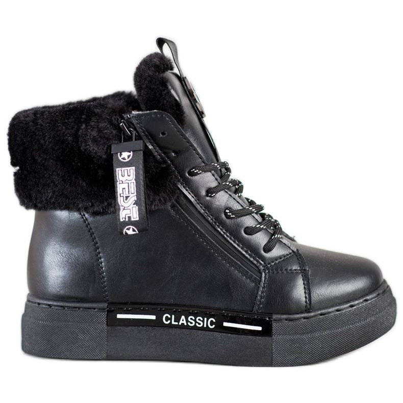 Weide Wiązane Botki Z Futerkiem czarne