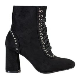 SHELOVET Wiązane Botki Na Słupku czarne