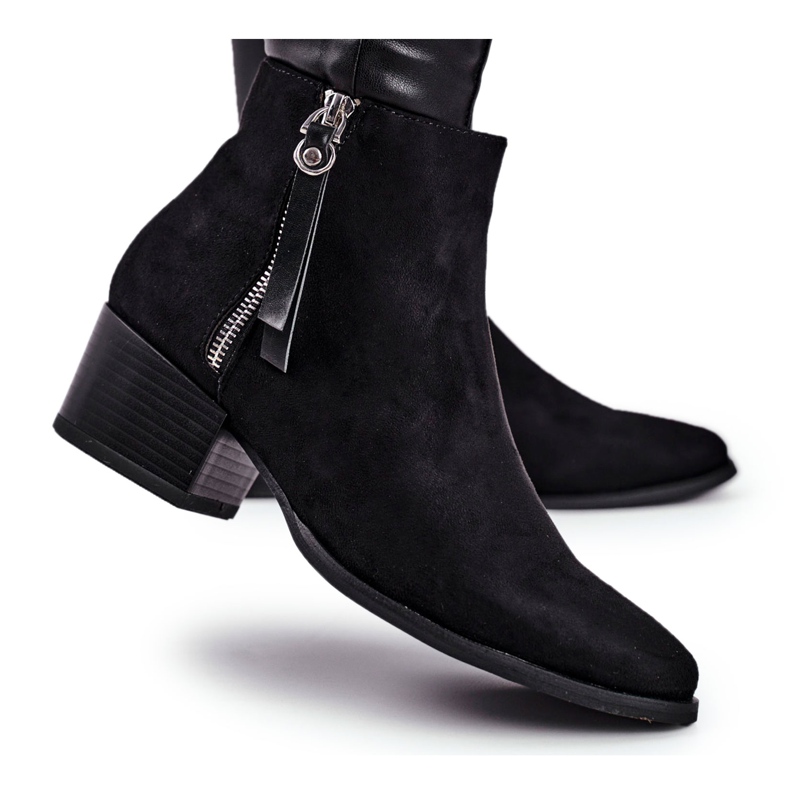 EVE Damskie botki na obcasie ocieplane czarne Discretely