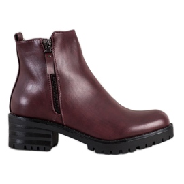 Ideal Shoes Wygodne Bordowe Botki czerwone wielokolorowe