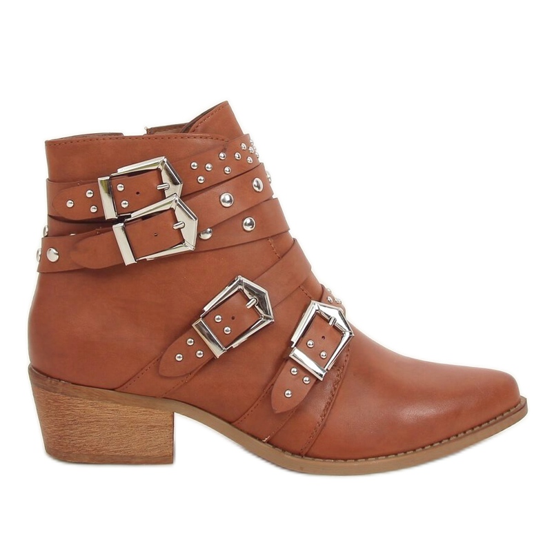 Botki z ćwiekami camel CK568 Brown brązowe